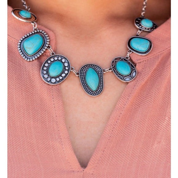 Blue and Silver Statement Necklace with Ornate Metalwork - Picture 1 of 1